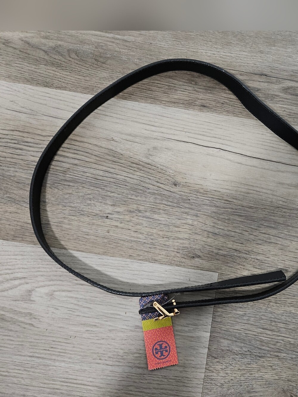 Tory Burch Black Leather Belt with Gold Logo Buckle - Picture 2 of 5